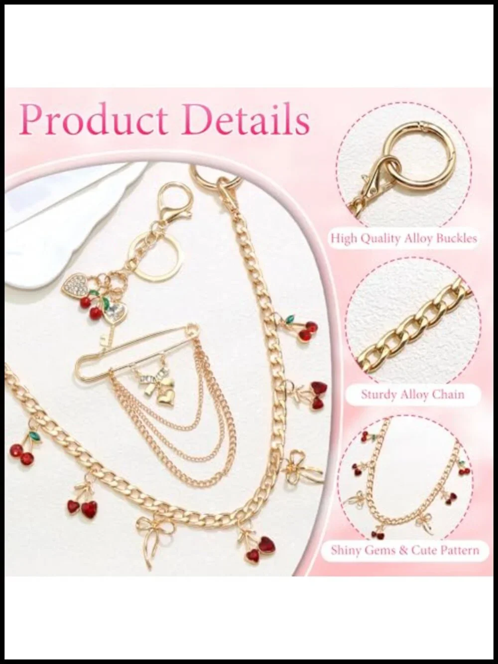 Purse Charms Bag Chains Keychain Brooch Set with Lobster Clasp Alloy Metal